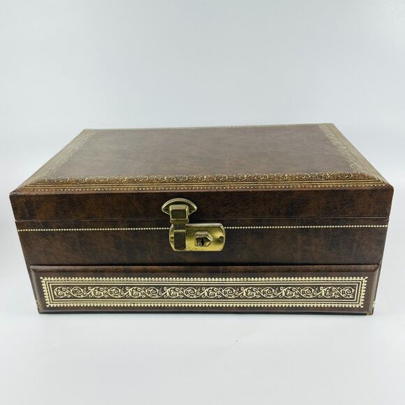 Mele Other - VTG MELE 4-Tier Jewelry Box MCM Mid-Century Faux Leather Satin Gold Velvet w KEY